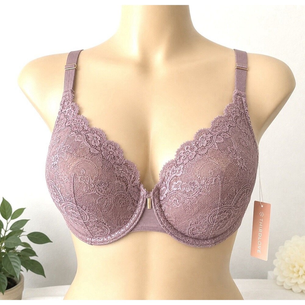 ThirdLove 24/7 Lace Contour Plunge Bra 40F Mauve Underwire Full Coverage NWT